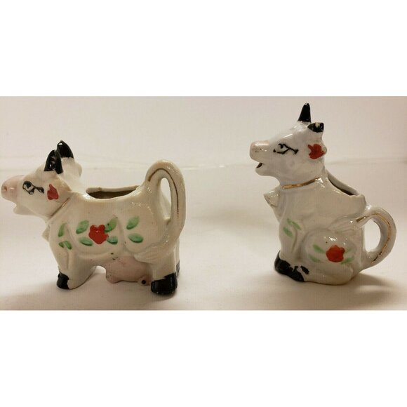 Creamers, Set of 2, Mini Cow  Made in Japan, Hand painted Vintage, (C70) - Picture 2 of 9